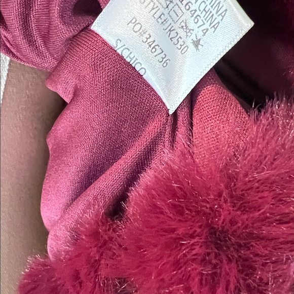Burgundy Cropped Hooded Faux Fur Jacket Small - Picture 3 of 4